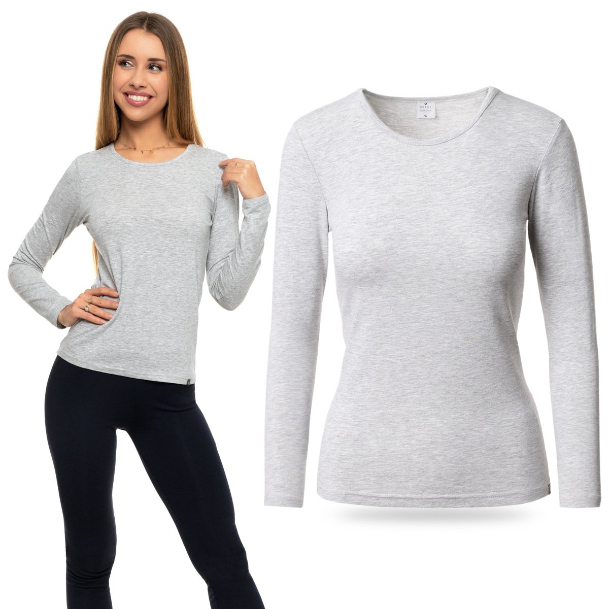 Koszulka Dopasowana Podkoszulka Damska na Długi Rękaw Klasyczna MORAJ L