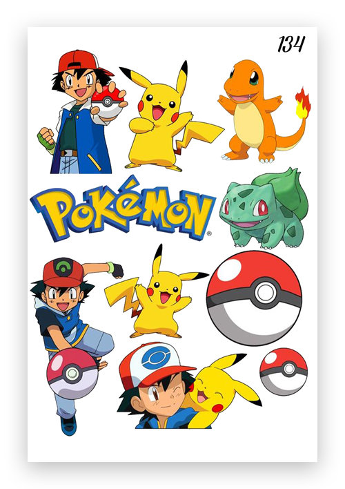 1szt TATUAŻE DZIARY ZMYWALNE DLA DZIECI NA URODZINY POKEMONY 134