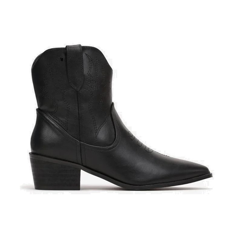 Botki Modne Stylowe Wygodne Komfortowe Na Płaskim Obcasie Eleganckie Skórzane Western Damskie Kowbojki Na Obcasie Czarne Emi 39