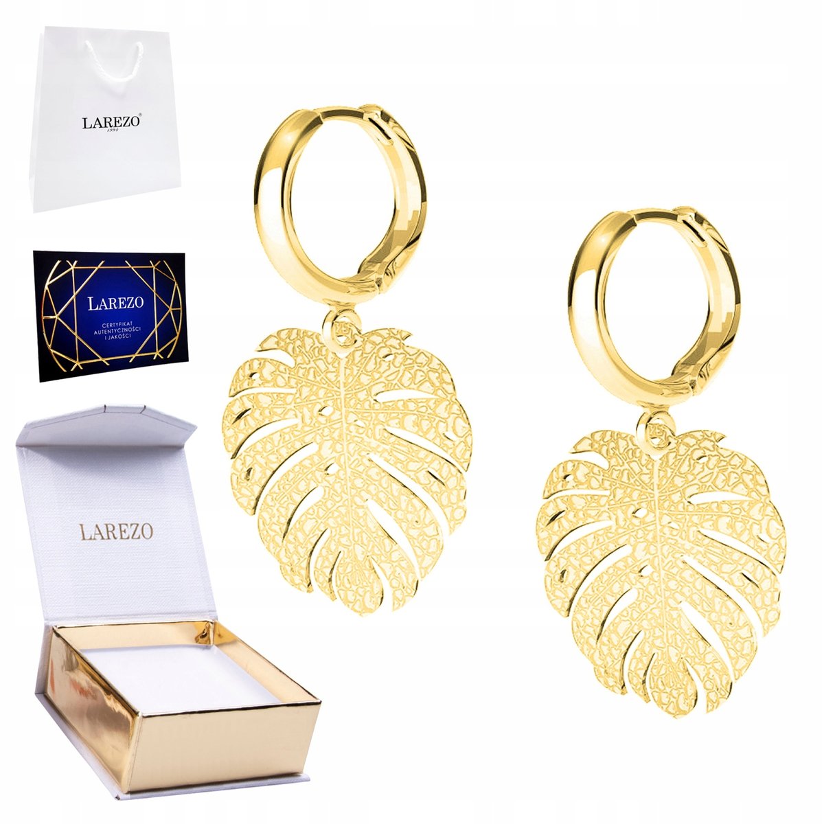 Złote Kolczyki 925 z Liśćmi Listki Liście Liść Polska Natura Pozłacane 24K