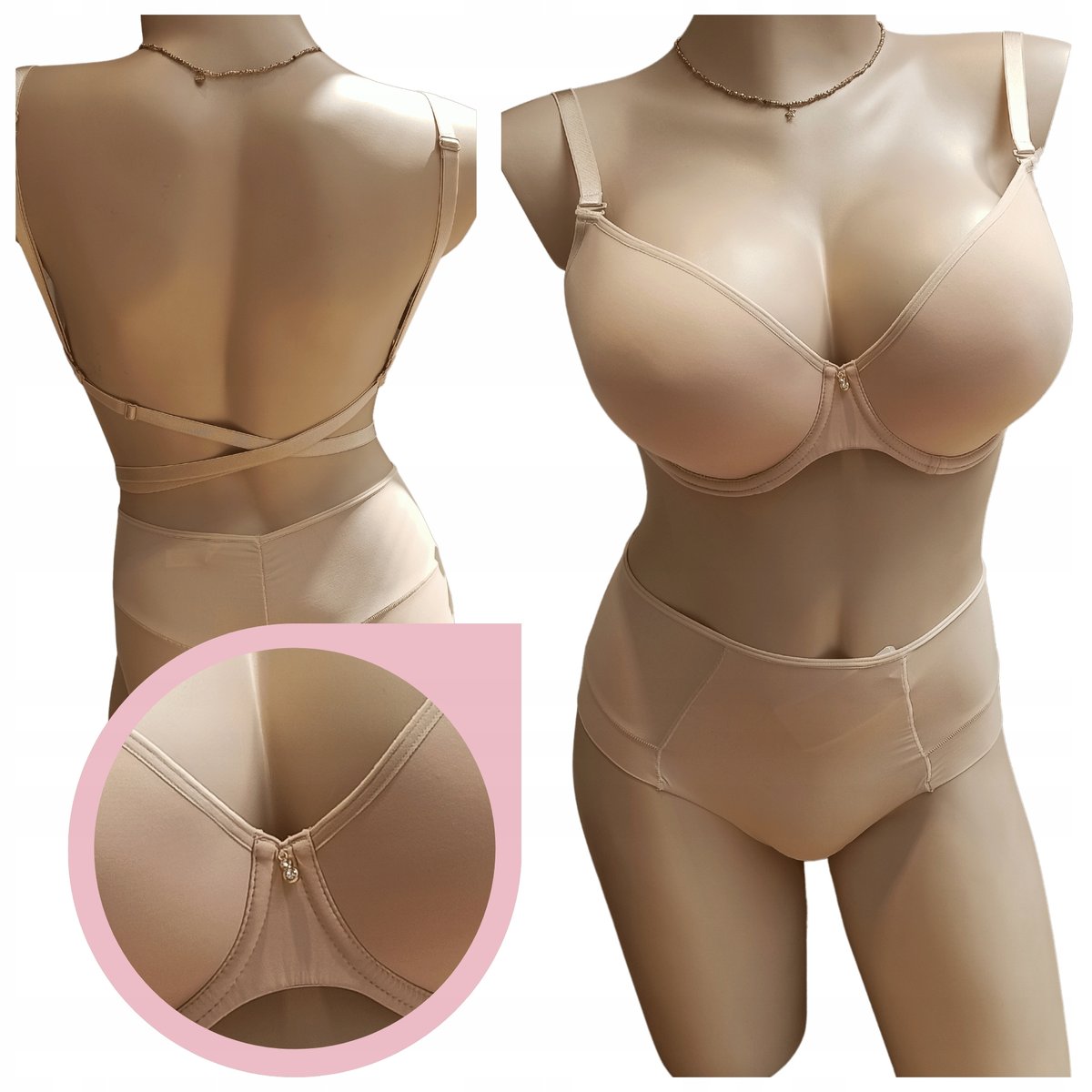 Biustonosz Lemax Leila Plunge Multiway beżowy bez pleców wielofunkcyjny 75G