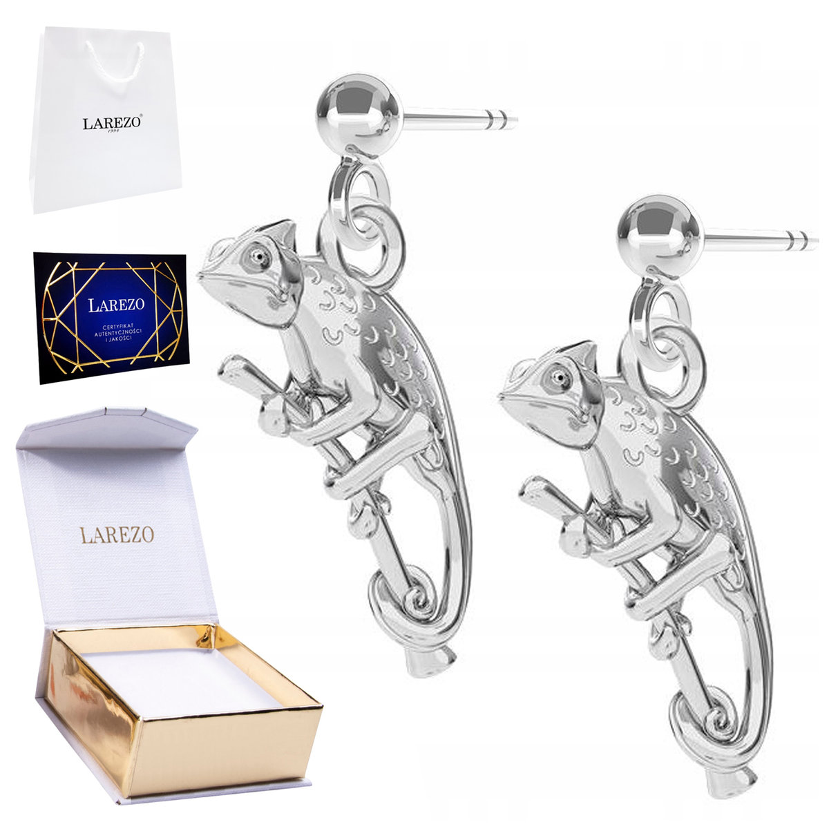 Kolczyki Srebrne 925 z Kameleonem Kameleon na Sztyfcie Kameleony Jaszczurki