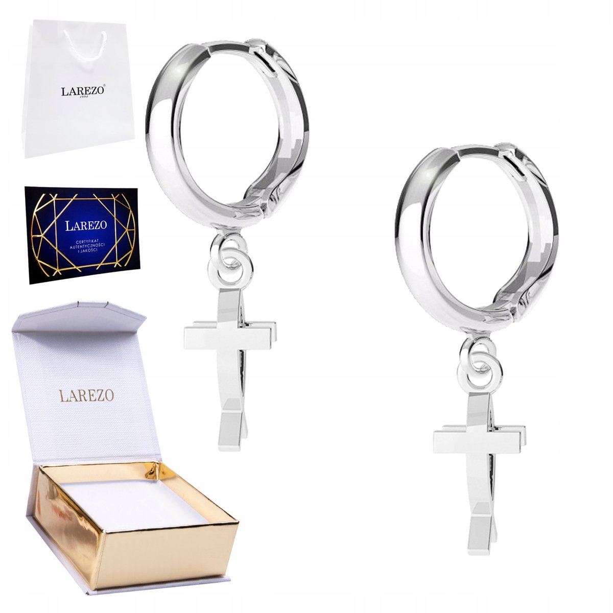 Piękne Kolczyki Srebrne 925 Blaszka z Krzyżem Krzyże Krzyż Religia Krzyżyk