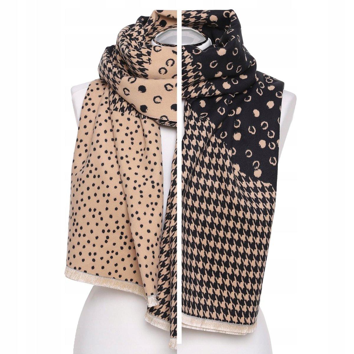 Długi Modny Dwustronny SZAL DAMSKI MORAJ Szalik Na Jesień Zimę 180cm