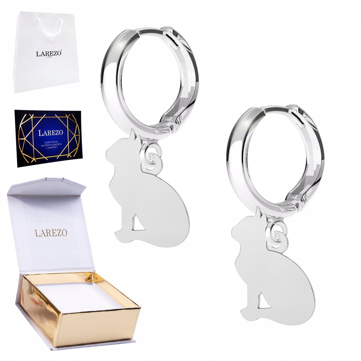 Kolczyki Srebrne Blaszka z Kotkiem Kotem Kotami na Biglu Kotki SREBRO 925