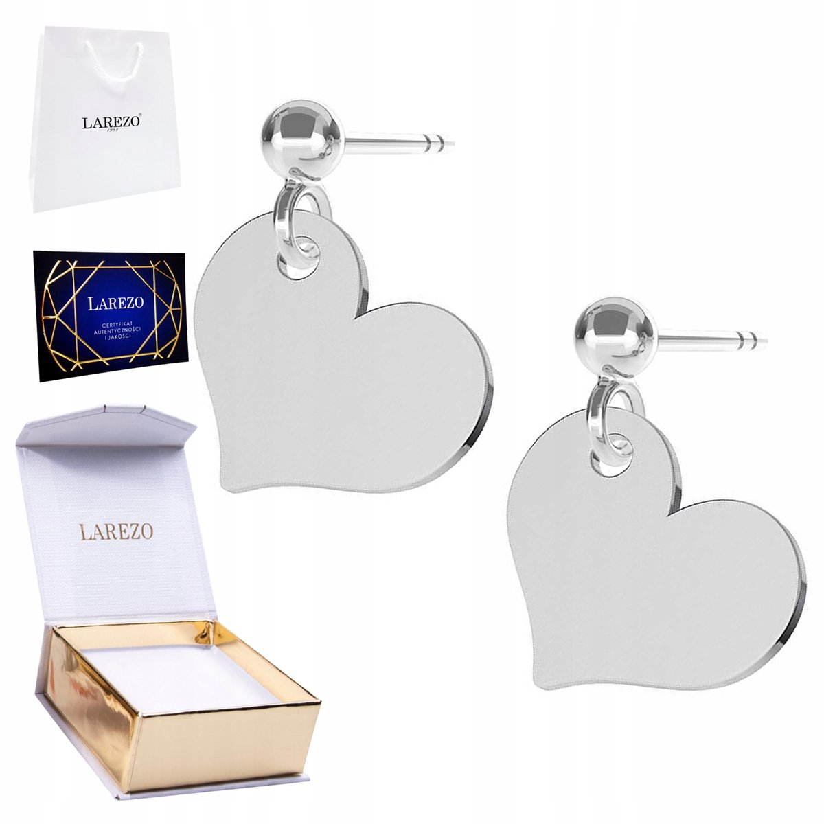 Kolczyki Srebrne 925 z Sercami Love Miłość Serduszko Heart Lśniące Serca