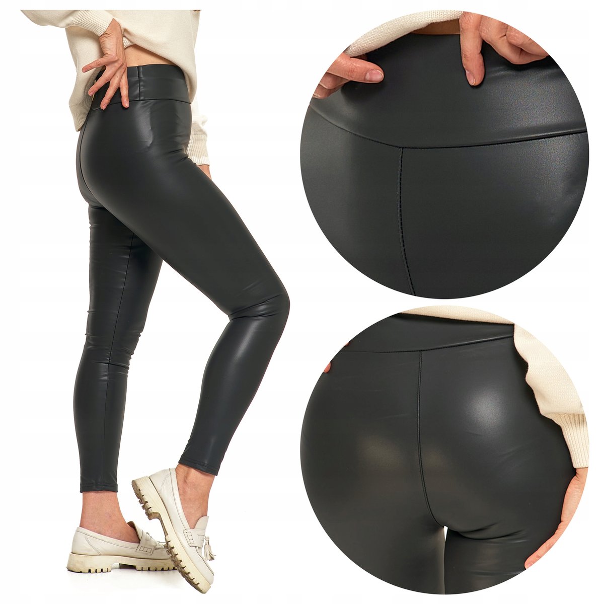 Spodnie Damskie Ocieplane Ciepłe Legginsy Skinny Eko Skóra MORAJ r. XL