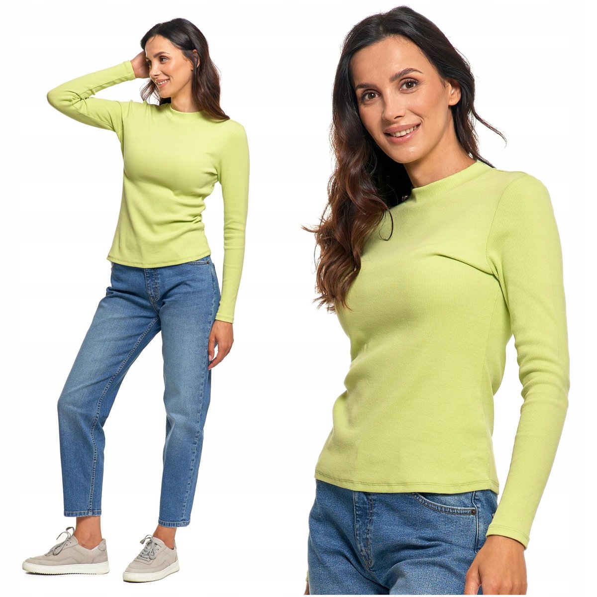 Prążkowana BLUZKA DAMSKA Ze Stójką Bawełniana na Długi Rękaw MORAJ XL