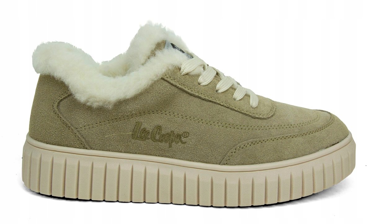 BUTY ZIMOWE LEE COOPER DAMSKIE TENISÓWKI ZAMSZOWE BEŻOWE OCIEPLANE FUTERKO 37
