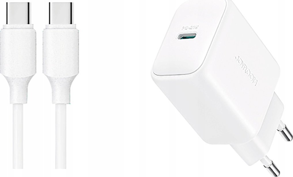 Ładowarka Joyroom Ładowarka Joyroom JR-TCF20 sieciowa USB-C PD 20W - biała + kabel USB-C / USB-C 1m