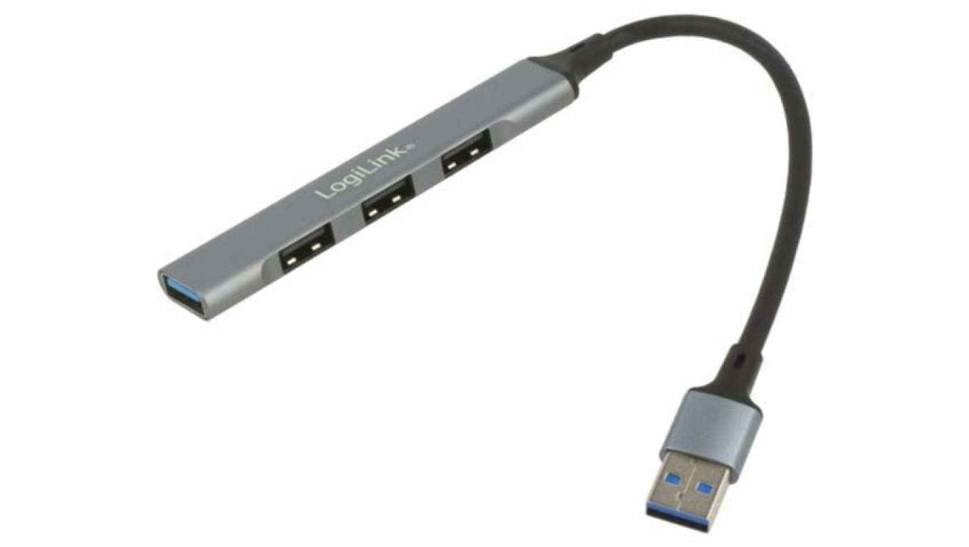 UA0391 Hub USB, USB A gniazdo x4, USB A wtyk, USB 3.0, PnP, szary, 5Gbps