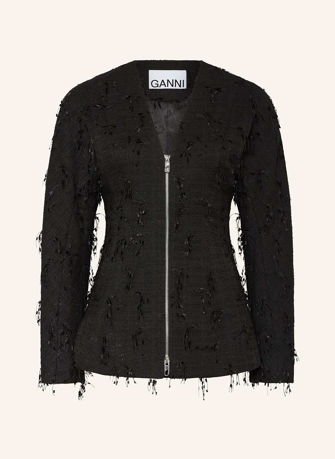 Ganni Tweedowy Blezer schwarz