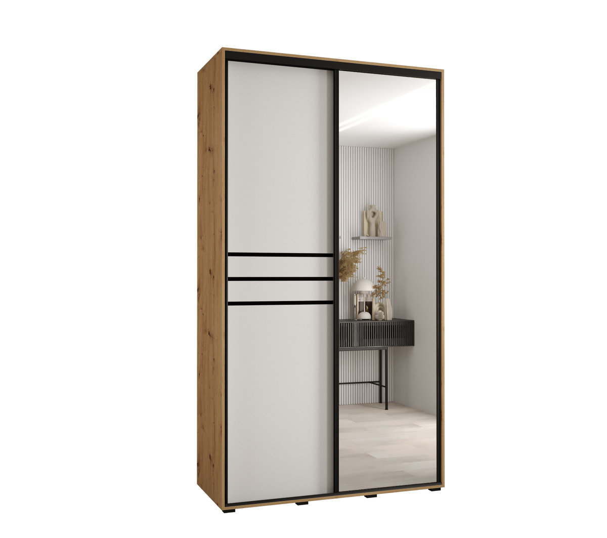 Szafa przesuwna wysoka Davos 11 140 gł. 45 artisan + biały + czarny / Abiks Meble