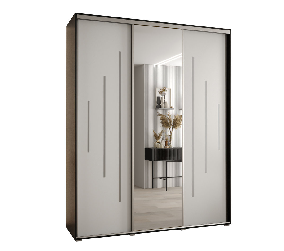 Szafa przesuwna wysoka Davos 13 200 gł. 45 czarny + biały + srebrny