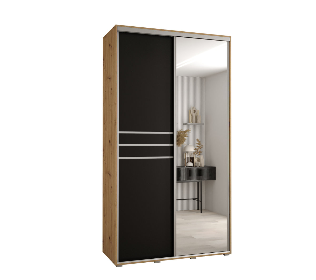 Szafa przesuwna wysoka Davos 11 140 gł. 45 artisan + czarny + srebrny / Abiks Meble