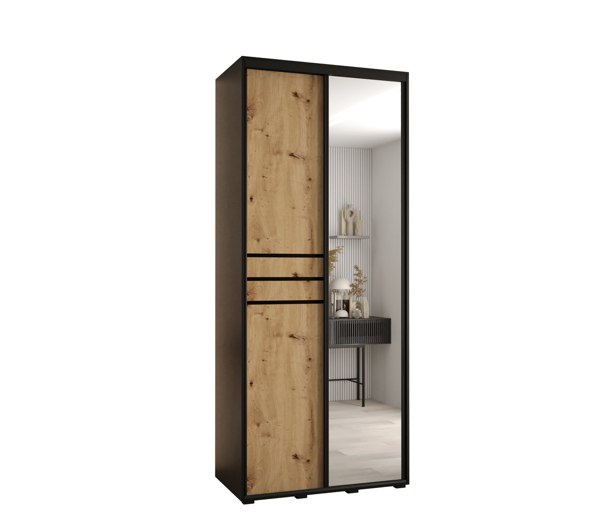 Szafa przesuwna wysoka Davos 11 120 gł. 60 czarny + artisan + czarny / Abiks Meble