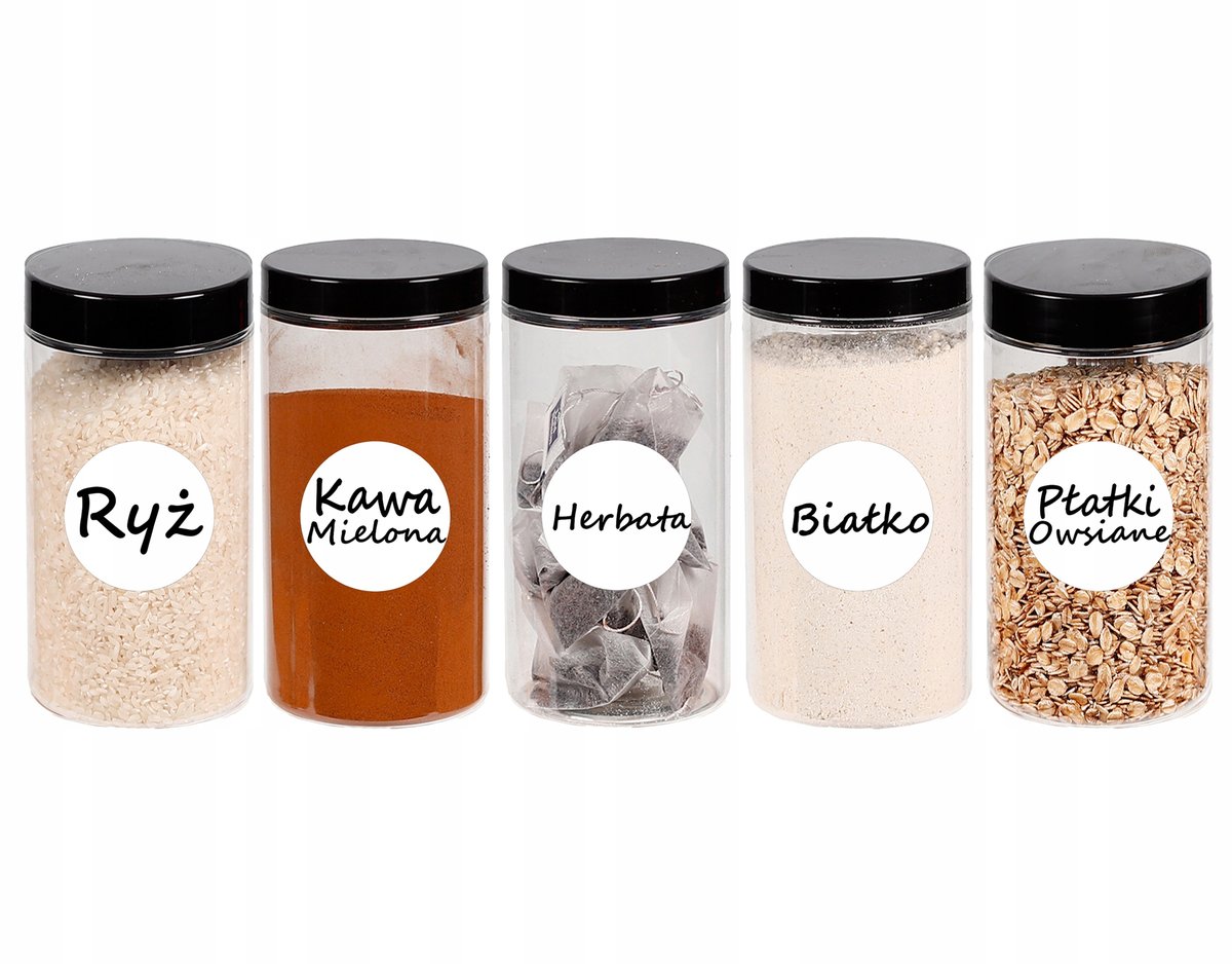 Pojemniki na żywność słoik kuchenny na makaron 500ml 5 sztuk + etykiety