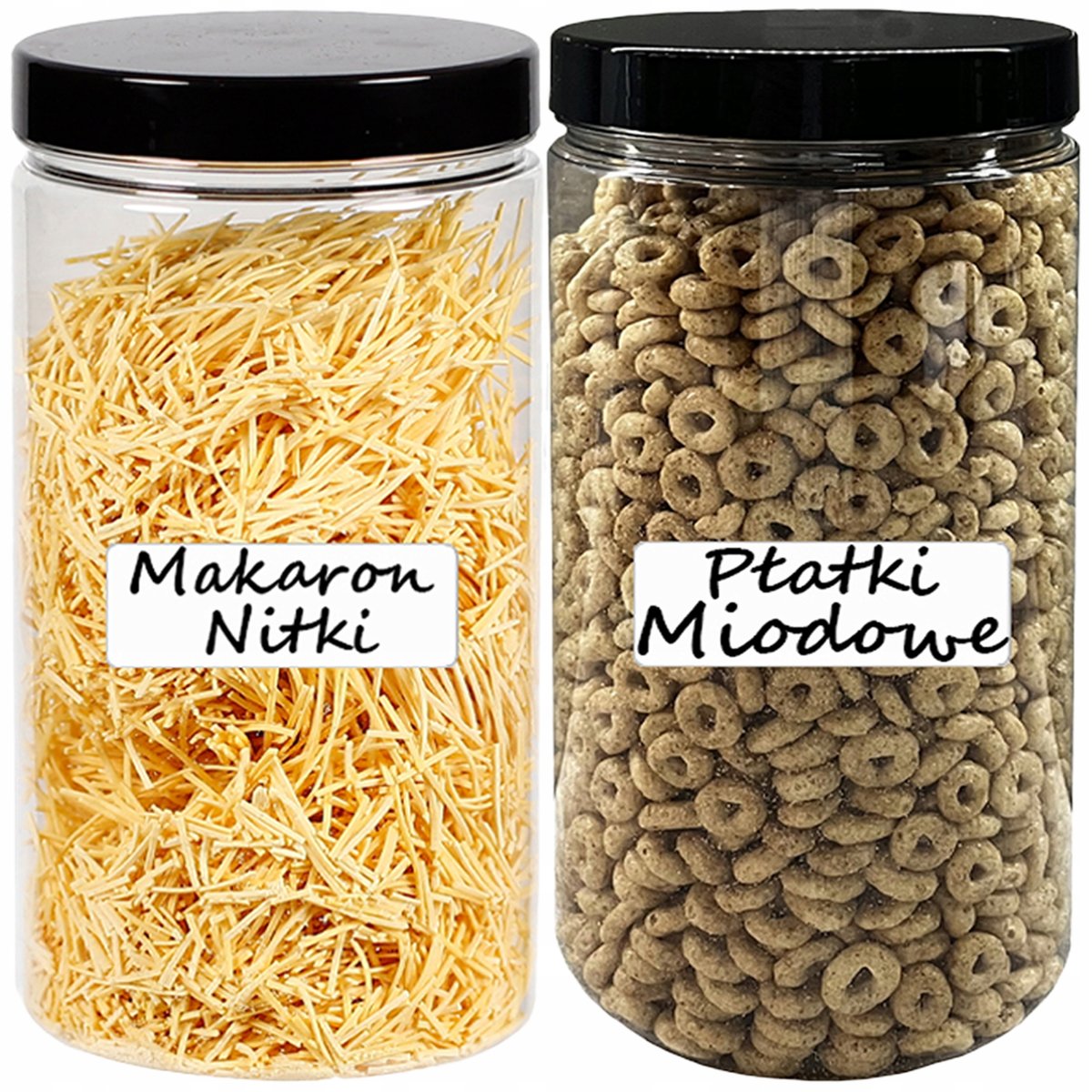 POJEMNIK PLASTIKOWY SŁOIK MAKARON 1,25L 2 SZTUKI +ETYKIETY