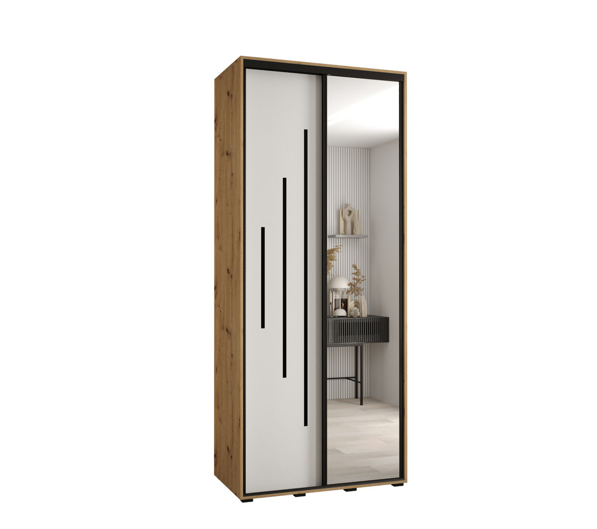 Szafa przesuwna wysoka Davos 13 100 gł. 60 artisan + biały + czarny