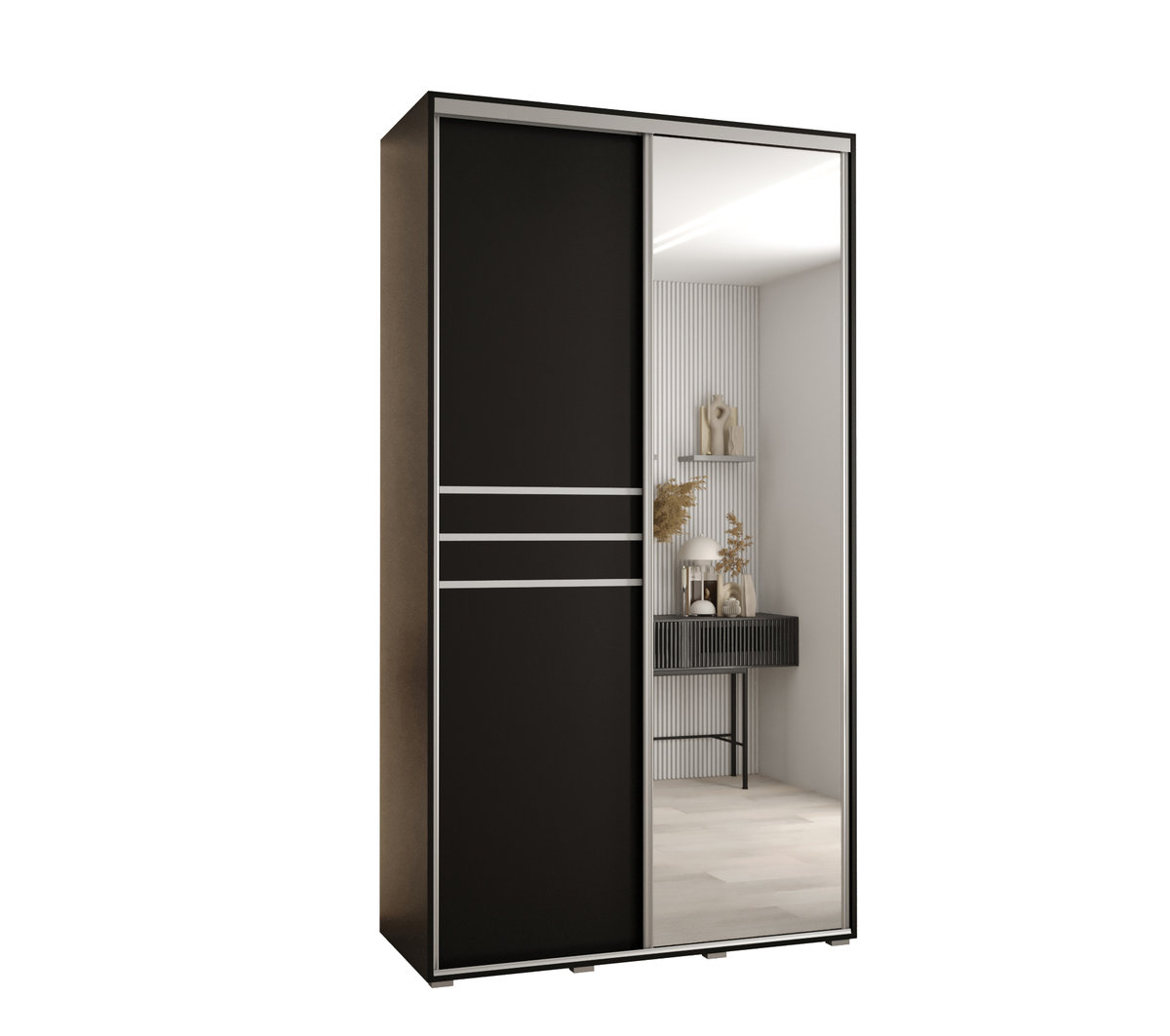Szafa przesuwna wysoka Davos 11 140 gł. 45 czarny + czarny + srebrny / Abiks Meble
