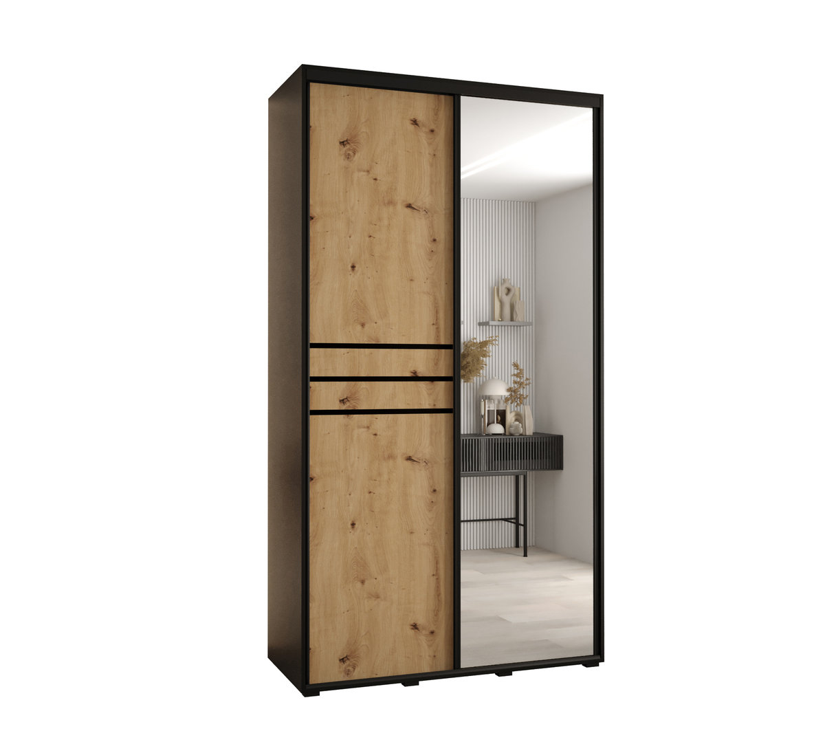 Szafa przesuwna wysoka Davos 11 130 gł. 60 czarny + artisan + czarny / Abiks Meble