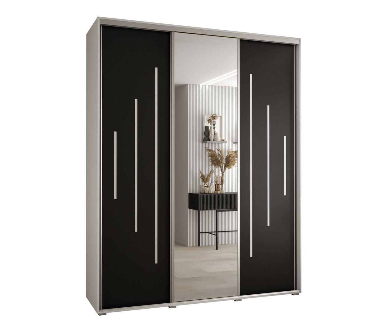 Szafa przesuwna wysoka Davos 13 190 gł. 60 biały + czarny + srebrny