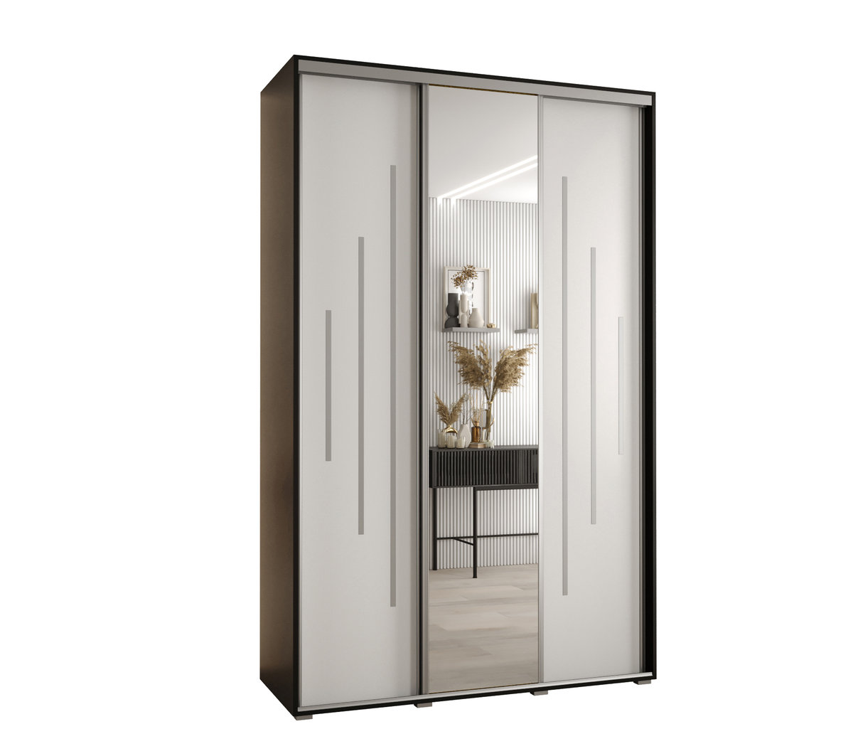 Szafa przesuwna wysoka Davos 13 160 gł. 60 czarny + biały + srebrny