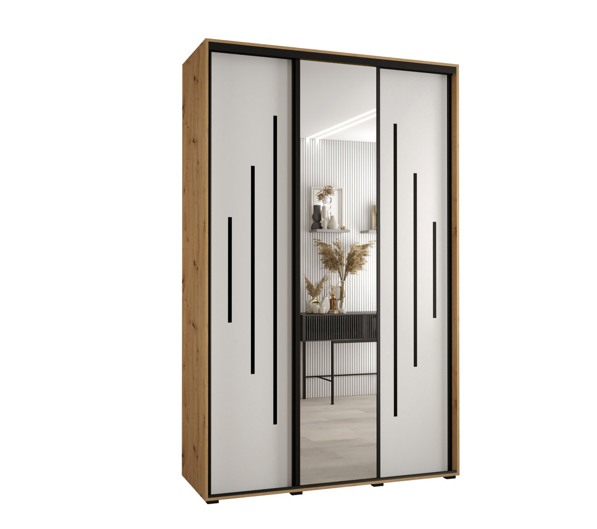 Szafa przesuwna wysoka Davos 13 160 gł. 60 artisan + biały + czarny