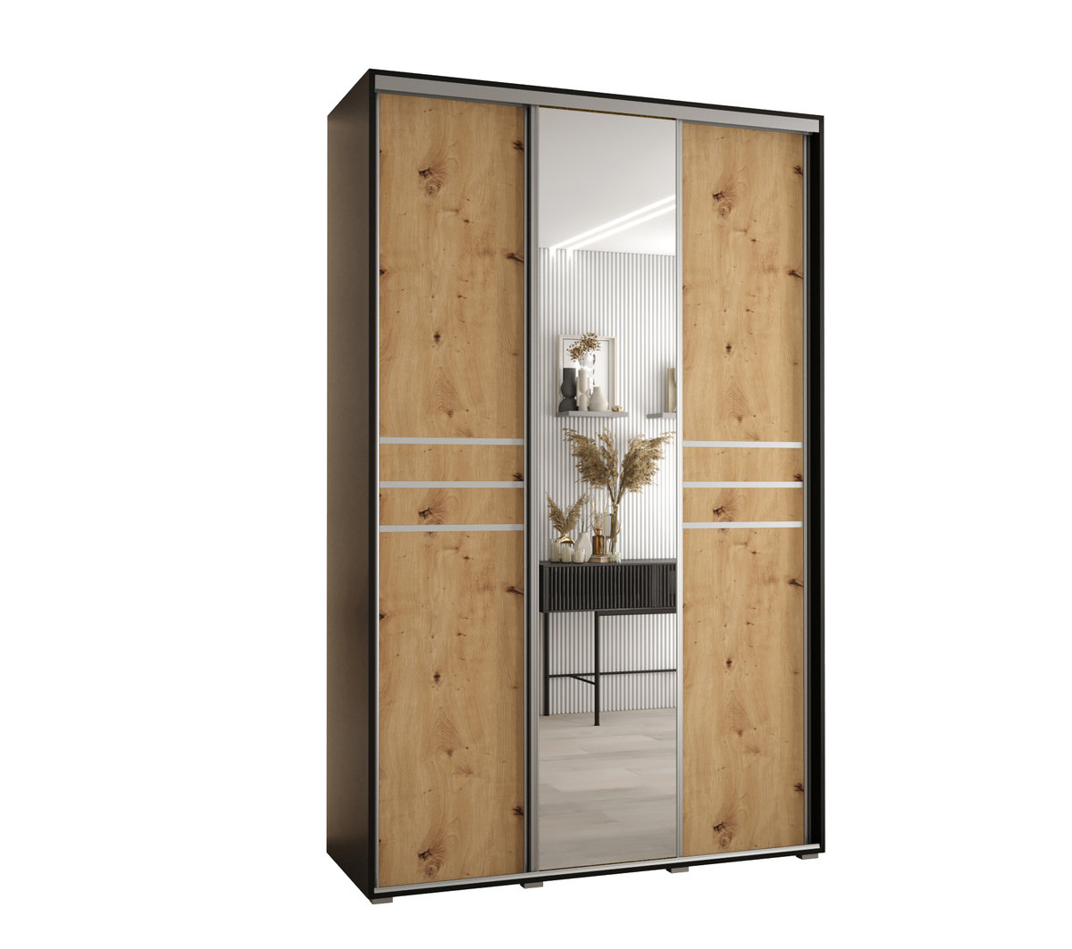 Szafa przesuwna wysoka Davos 11 150 gł. 60 czarny + artisan + srebrny / Abiks Meble