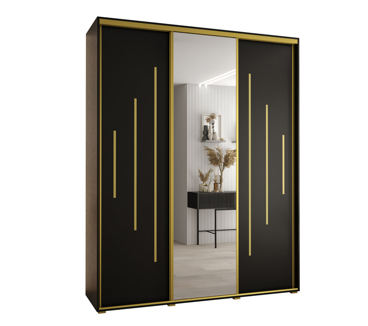 Szafa przesuwna wysoka Davos 13 200 gł. 45 czarny + czarny + złoty