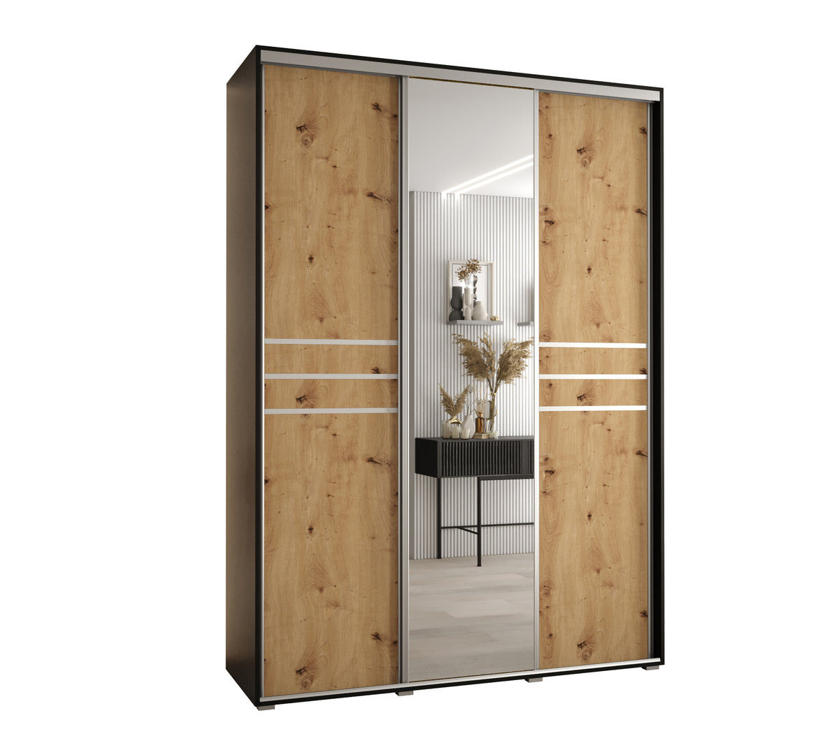 Szafa przesuwna wysoka Davos 11 180 gł. 45 czarny + artisan + srebrny