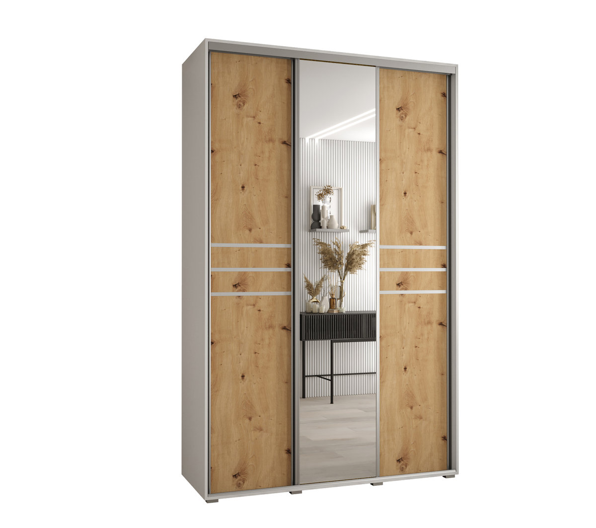 Szafa przesuwna wysoka Davos 11 160 gł. 45 biały + artisan + srebrny