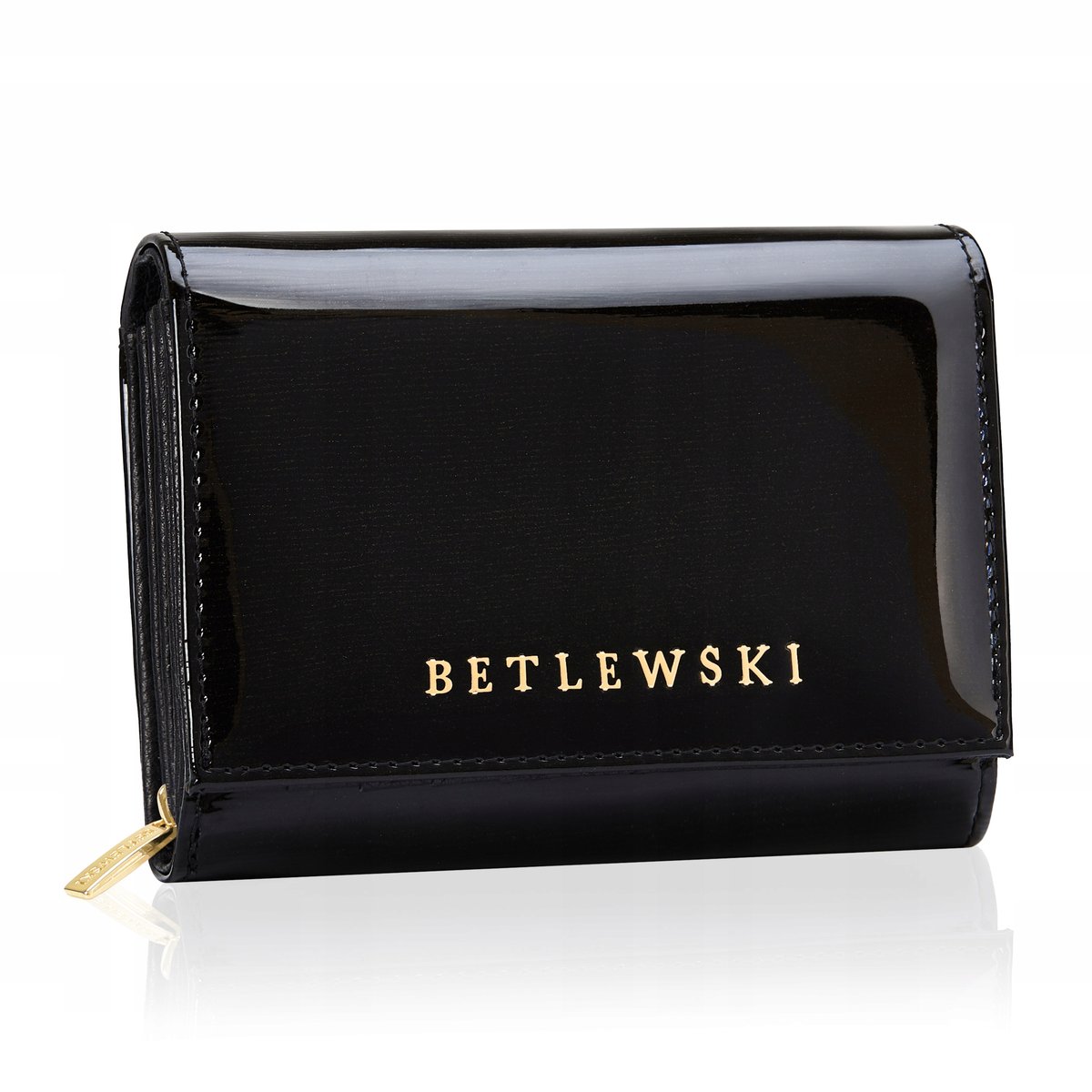 Betlewski portfel damski ze skóry naturalnej lakierowany mały na karty