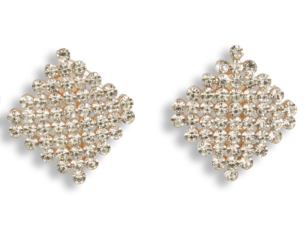 Klipsy do uszu złote romby z cyrkoniami