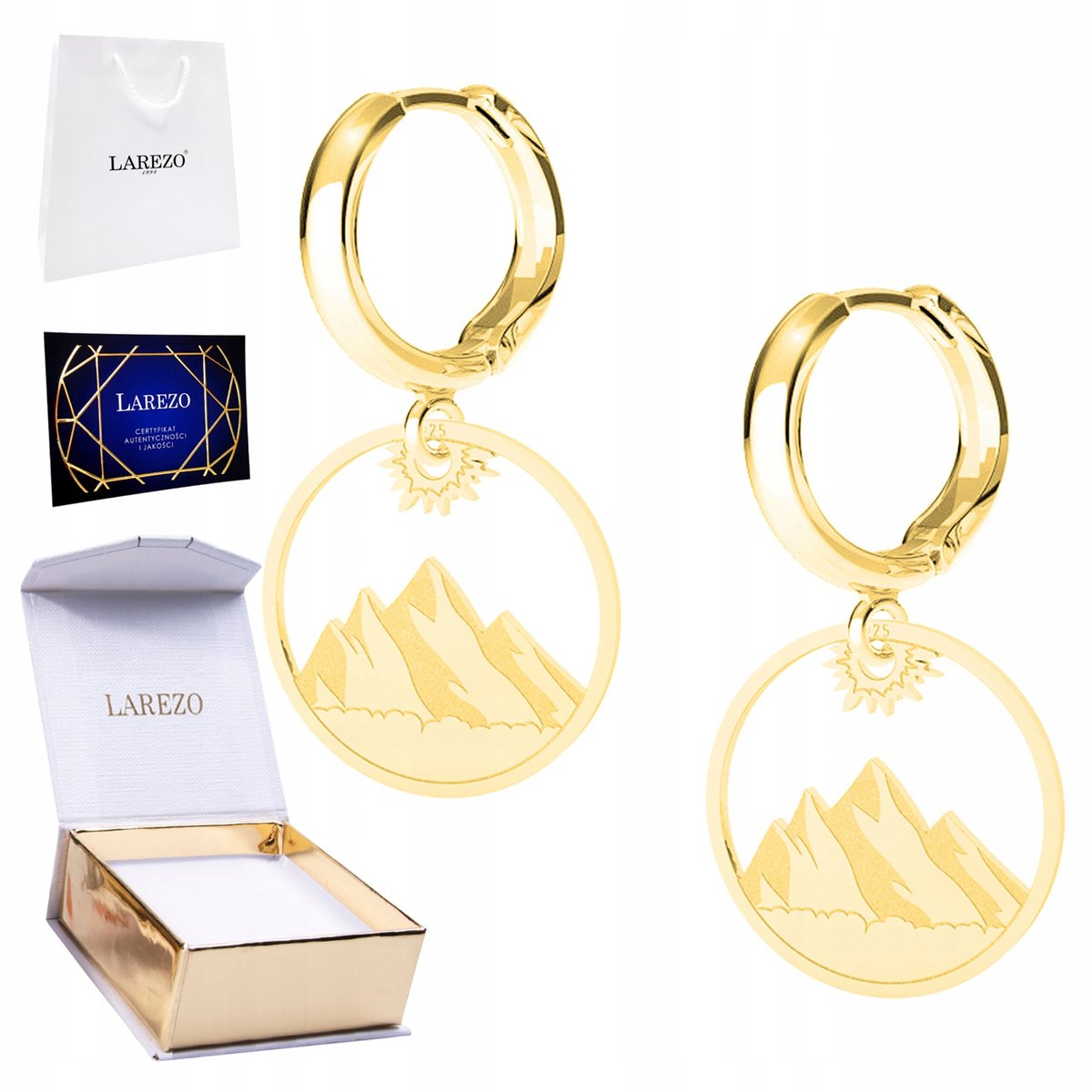 Złote Kolczyki 925 z Górami Tatrami Polska Polskie Góry Tatry Pozłacane 24K