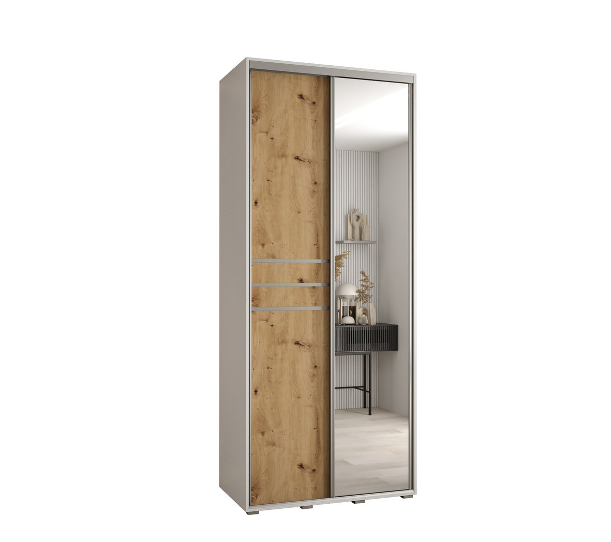 Szafa przesuwna wysoka Davos 11 120 gł. 60 biały + artisan + srebrny / Abiks Meble