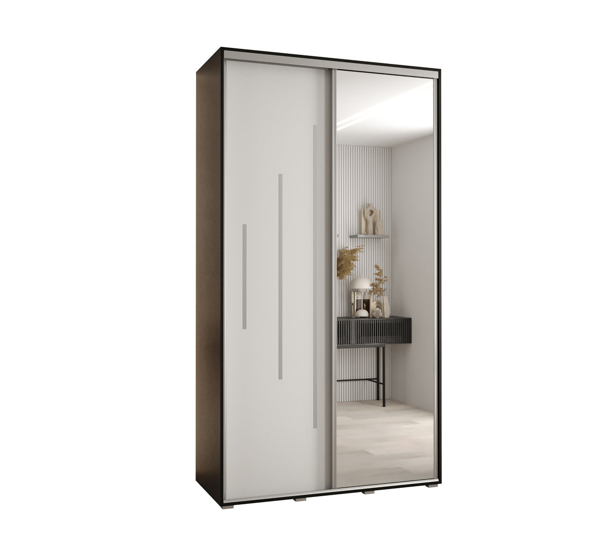 Szafa przesuwna wysoka Davos 13 140 gł. 45 czarny + biały + srebrny / Abiks Meble