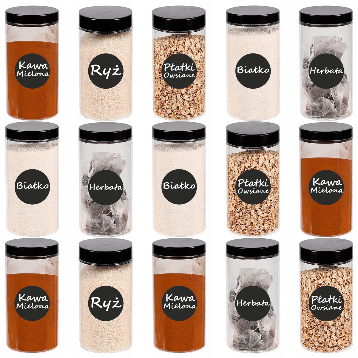 Pojemnik słoik plastikowy na żywność przyprawy 500ml 15 sztuk + etykiety