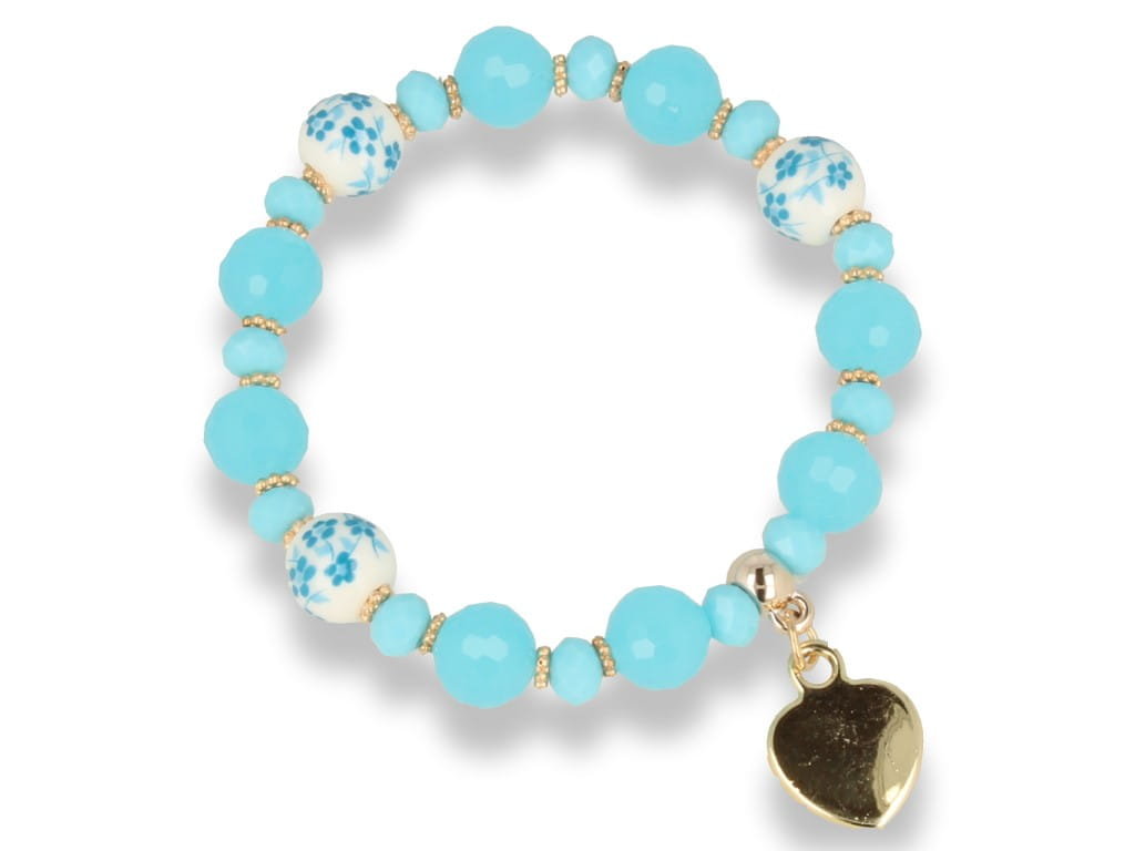 Bransoletka damska złota turkusowa z serduszkiem