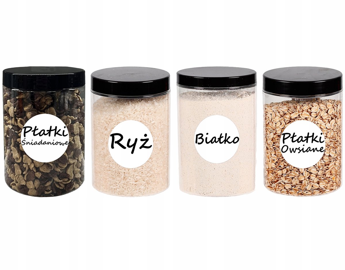 Pojemniki na żywność słoik kuchenny na makaron 1L 4 sztuki +etykiety