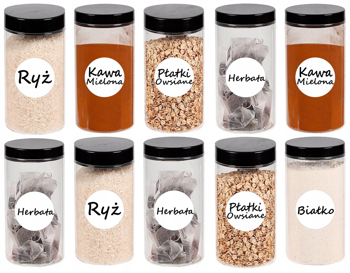 Pojemniki na żywność słoik kuchenny na makaron 500ml 10 sztuk + etykiety