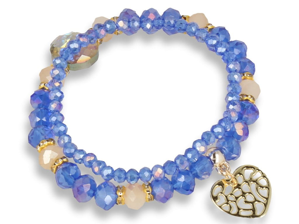 Bransoletka damska niebieska podwójna z zawieszką serduszkiem