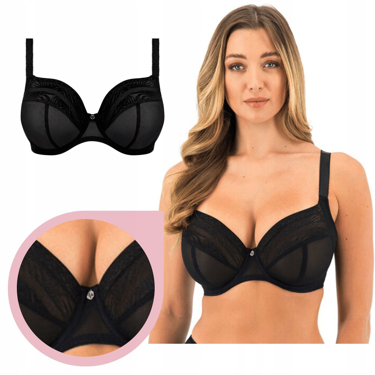 Biustonosz FANTASIE Devote UW PLUNGE BRA czarny miękki stanik gładki - 80E