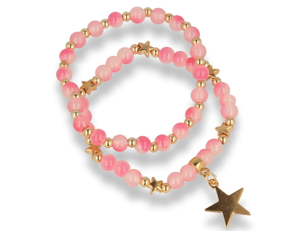 Bransoletka damska złota podwójna różowa z gwiazdką