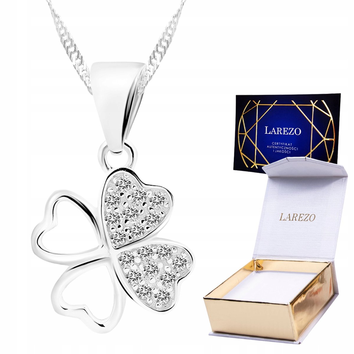 Naszyjnik Srebrny Czterolistna Koniczyna Kwiatek na Szczęście SREBRO 925