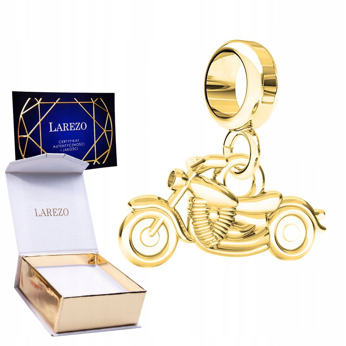 CHARMS ZŁOTY Wiszący z Motorem Motocyklem Harley Motocykl Motor SREBRO 925
