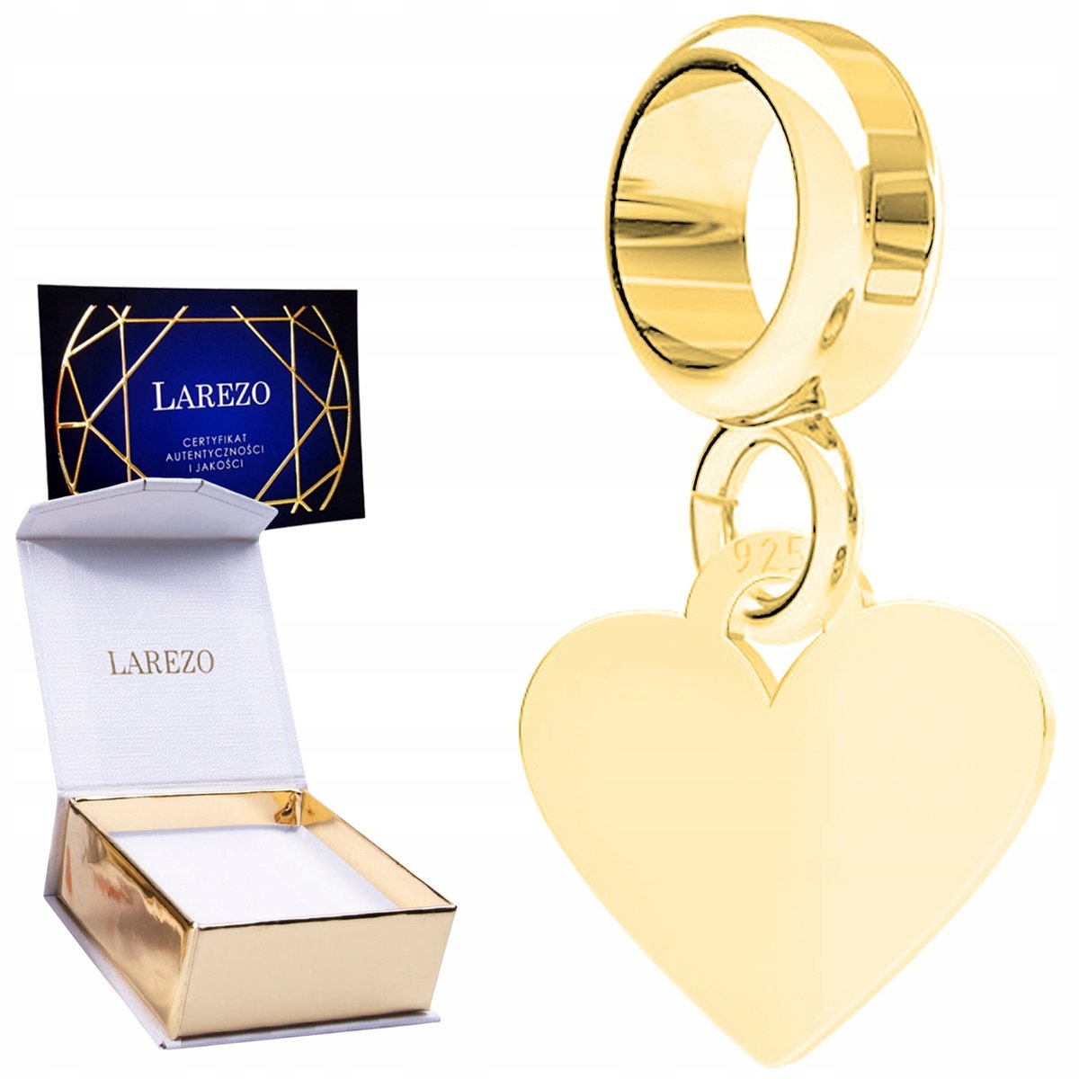 CHARMS ZŁOTY Wiszący z Sercem Mini Serce Serduszko Miłość Love SREBRO 925