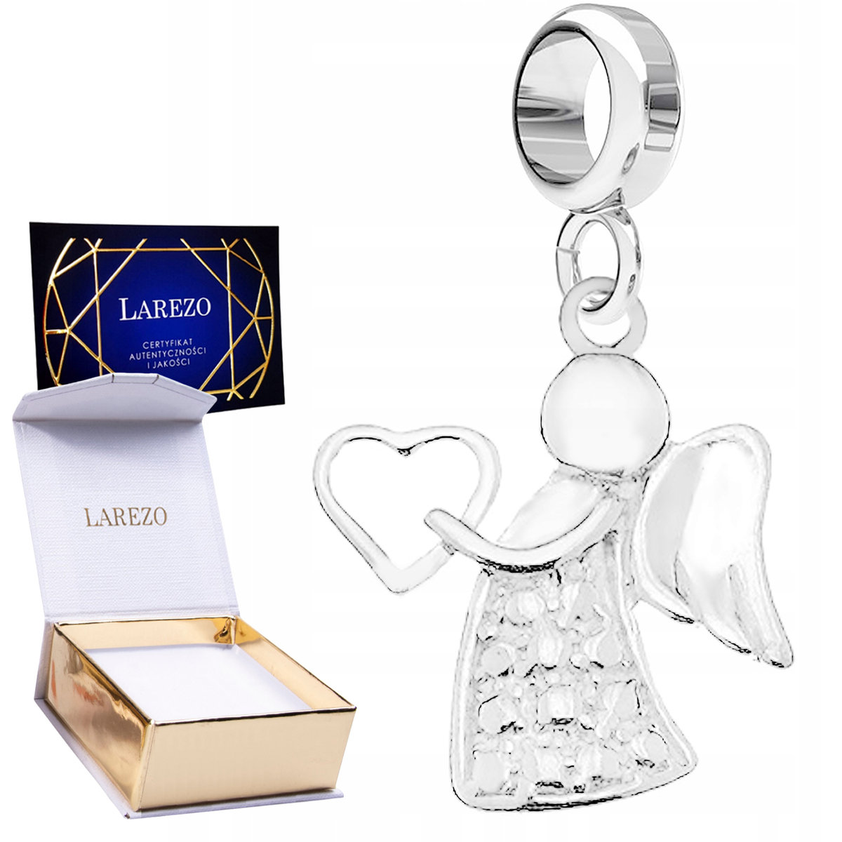 CHARMS SREBRNY z Aniołem Sercem Anioł Stróż Serce Love Serduszko SREBRO 925