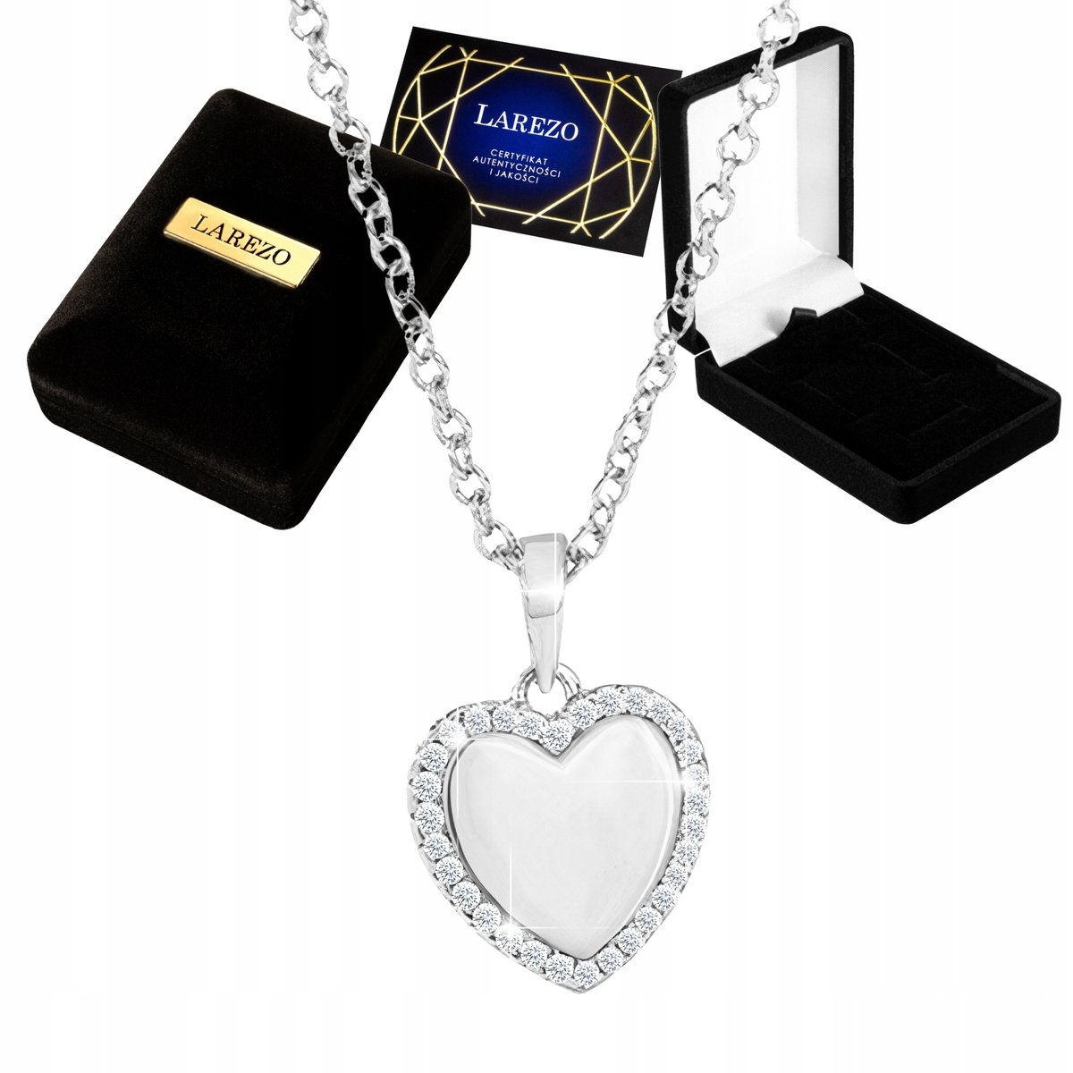 Naszyjnik Srebrny 925 Serce Serduszko z Cyrkoniami Sercem Miłość Love Heart