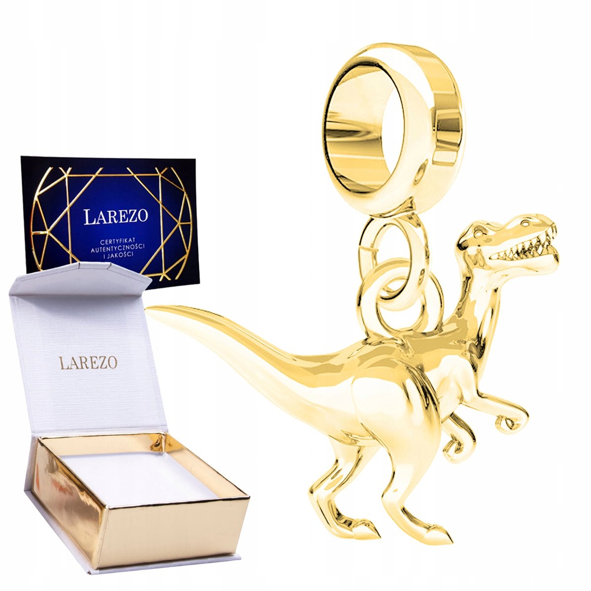 CHARMS ZŁOTY Wiszący z Dinozaurem Pozłacany 24K Dinozaur Potwory SREBRO 925